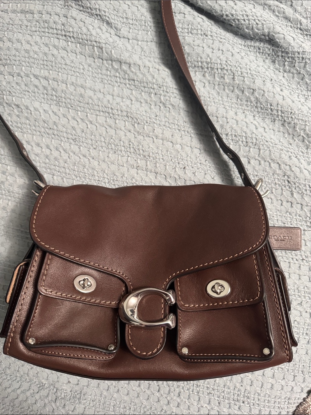 Coach Brown Leather Crossbody with Turn-Lock Front Pockets
